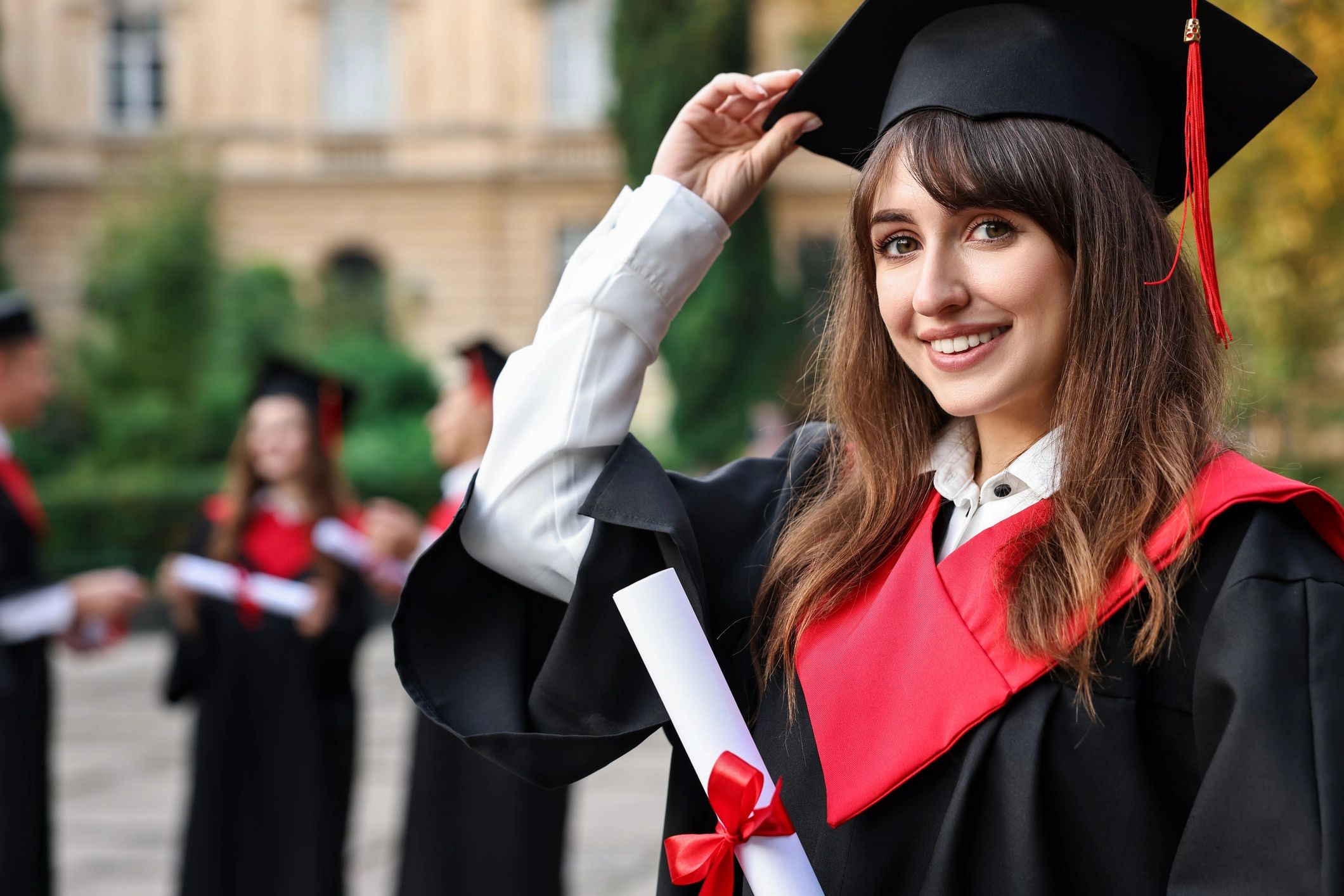 university campus students hats academic group