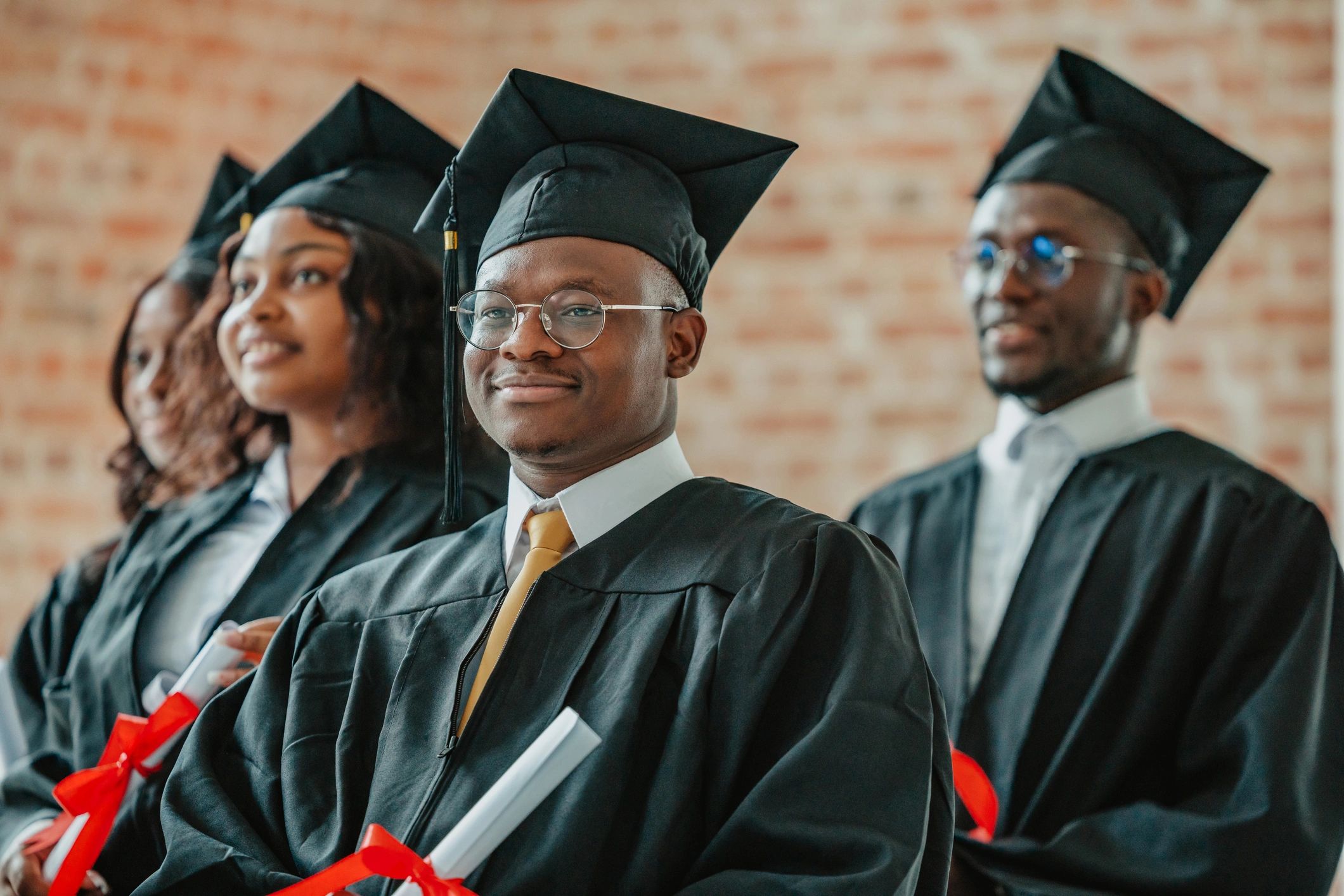 university campus students hats academic group